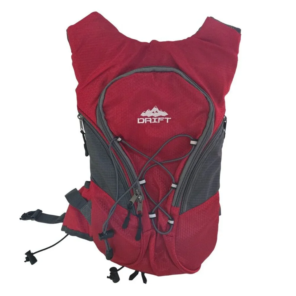 Drift NWT Hydration Backpack With Bladder Red Ripstop Zip Pockets 16